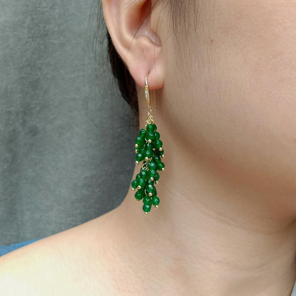 Y.YING Green Jade Earrings Long Drop Hook Earrings Jewelry For Women Wedding Earrings
