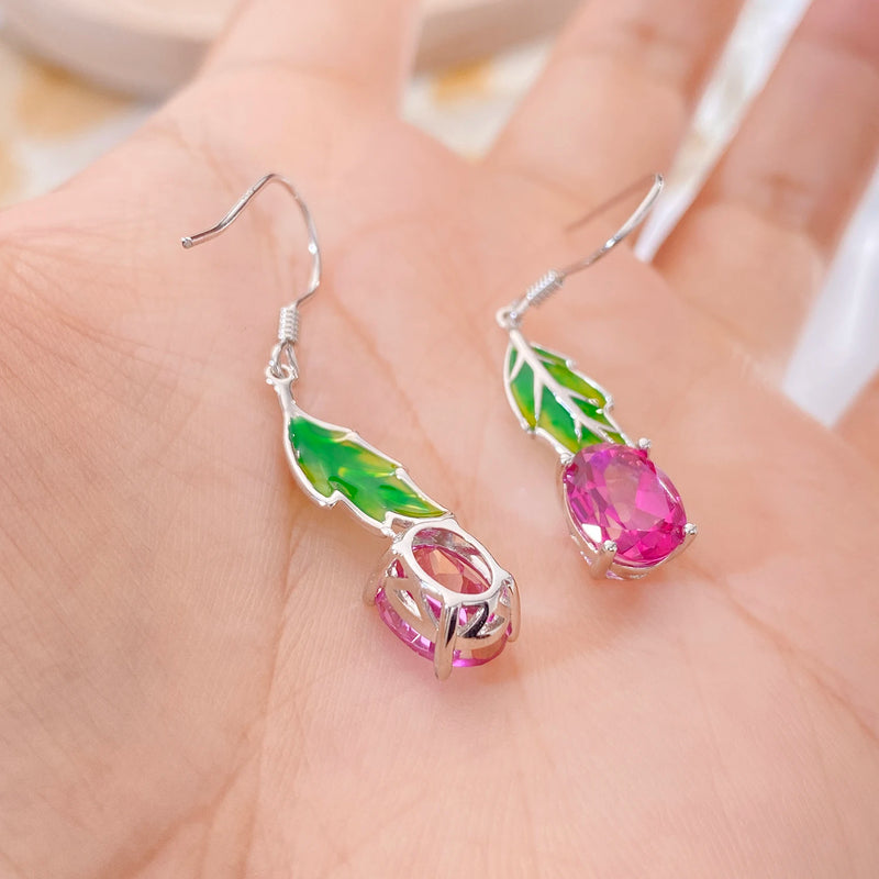 925 Sterling Silver Drop Earrings with Pink Topaz for Women