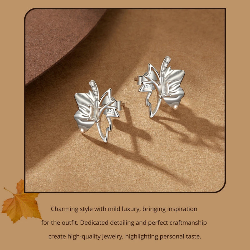 Sterling Silver Autumn Leaf Butterfly Stud Earrings for Women