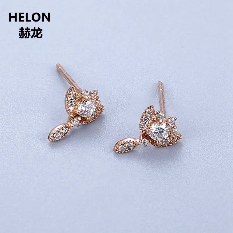 14k Rose Gold Cubic Zirconia Stud Earrings for Women