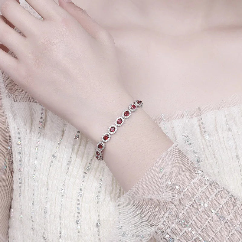 Sterling Silver Full Ruby Link Bracelet for Women