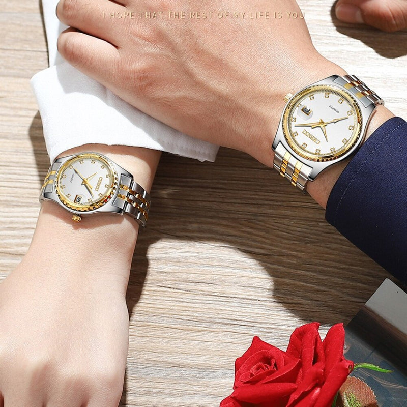 Steel Full Steel Business Quartz Waterproof Wrist Watches for Couple