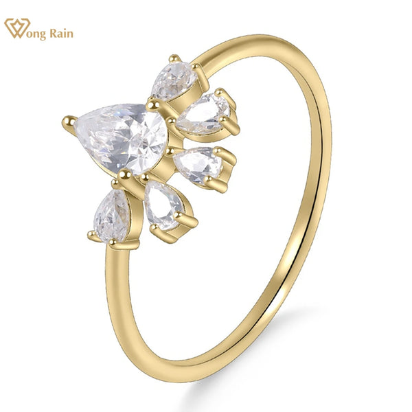 14K Gold Plated Sterling Silver Pear Cut Moissanite Ring for Women