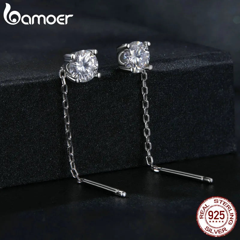 Sterling Silver Moissanite Drop Earrings for Women