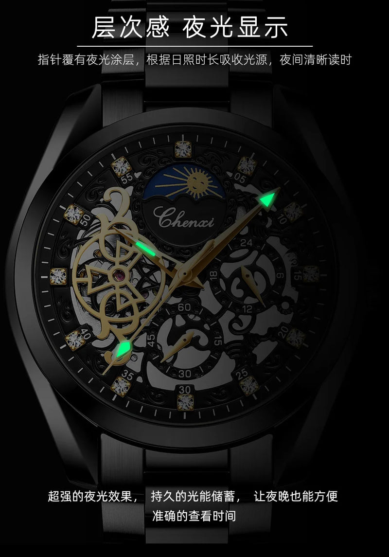 Stainless Steel Diamond Inlaid Mechanical Watch for Men