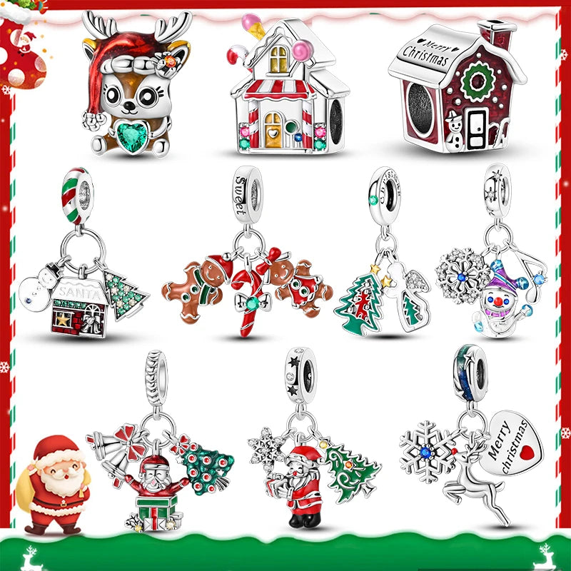 Silver Plated Christmas Elk Santa Claus Beads Pendants for Jewelry Making