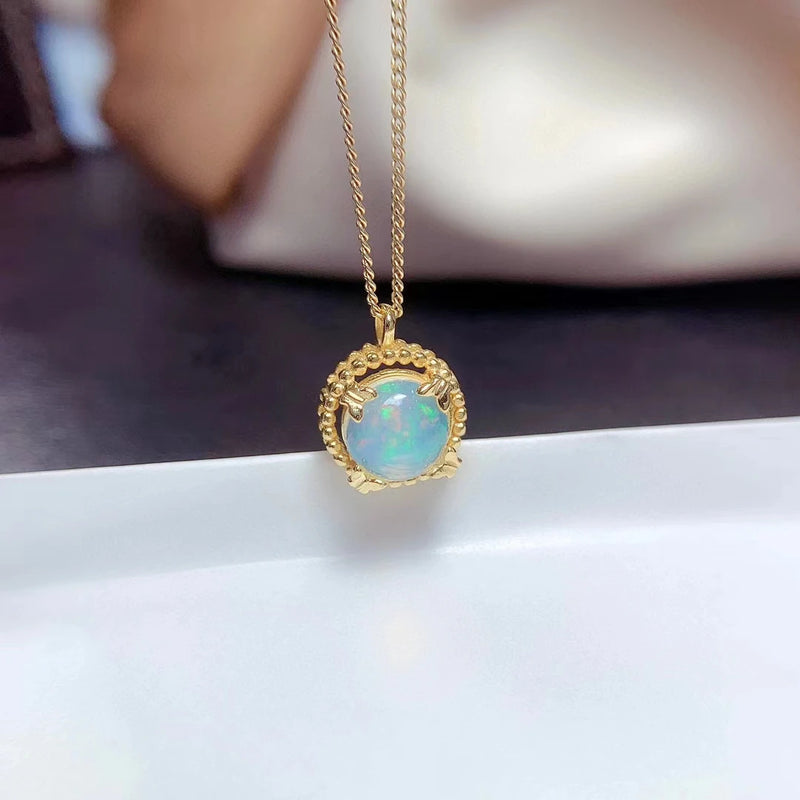 925 Silver Natural Opal Pendant Necklace for Women