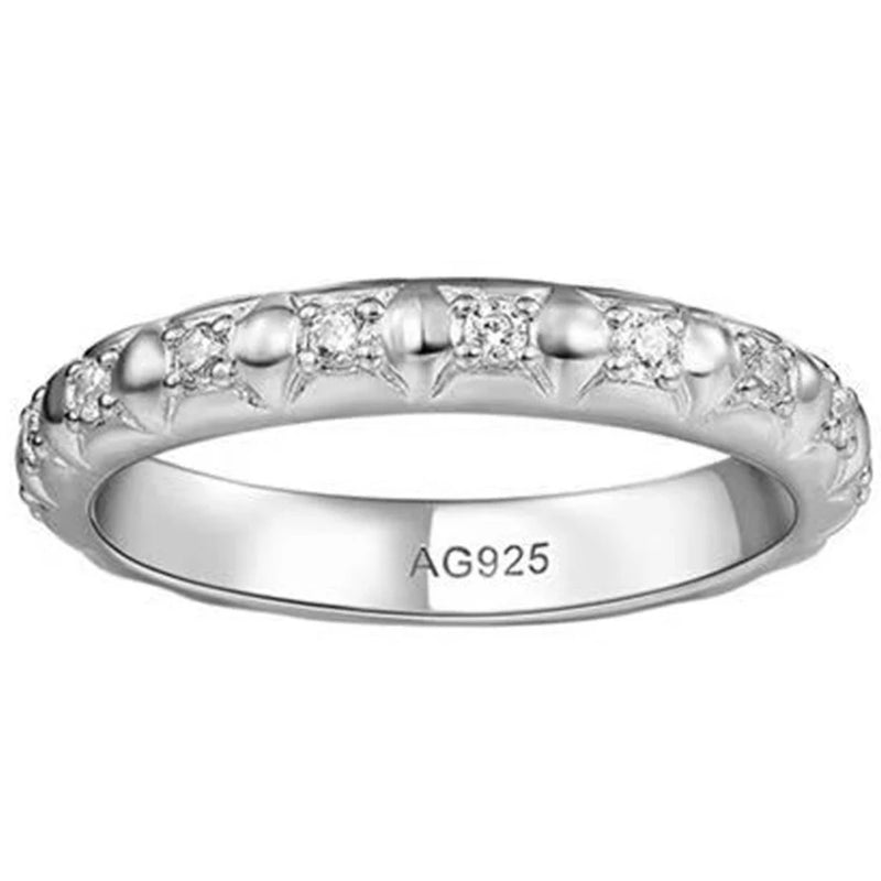 925 Sterling Silver Lab Sapphire Diamonds Gemstone Wedding Band