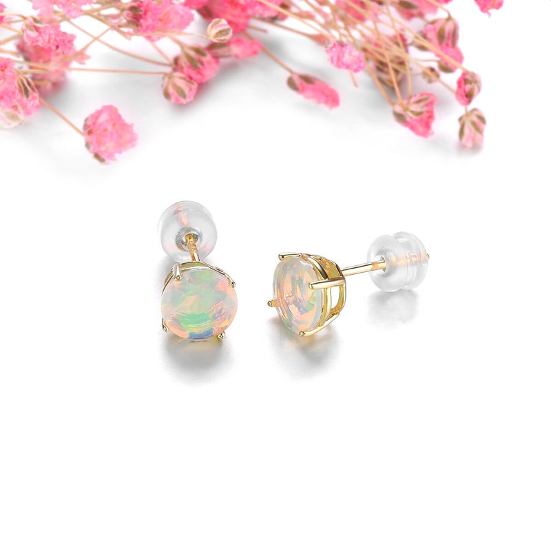 14k Yellow Gold Natural Opal 1.30 Carat Stud Earrings for Women