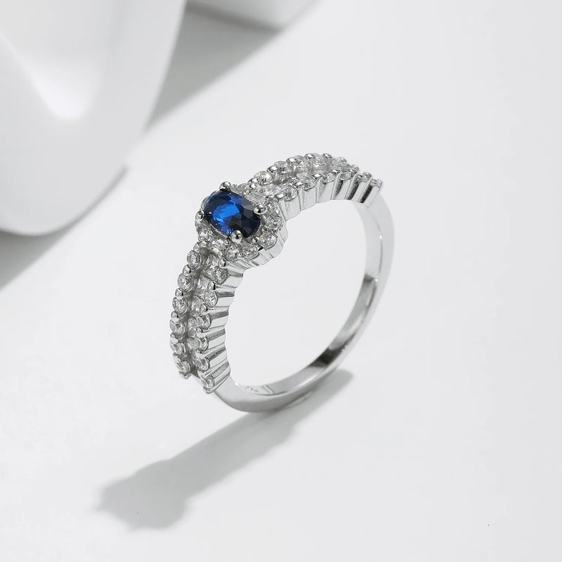 Sterling Silver Oval Blue CZ Ring for Women