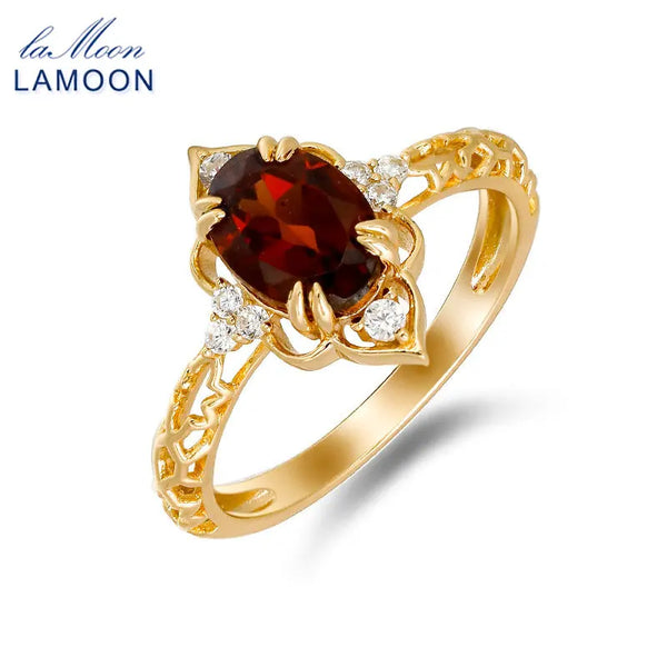 S925 Silver Gold Vermeil Natural Garnet Hollow Out Ring for Women