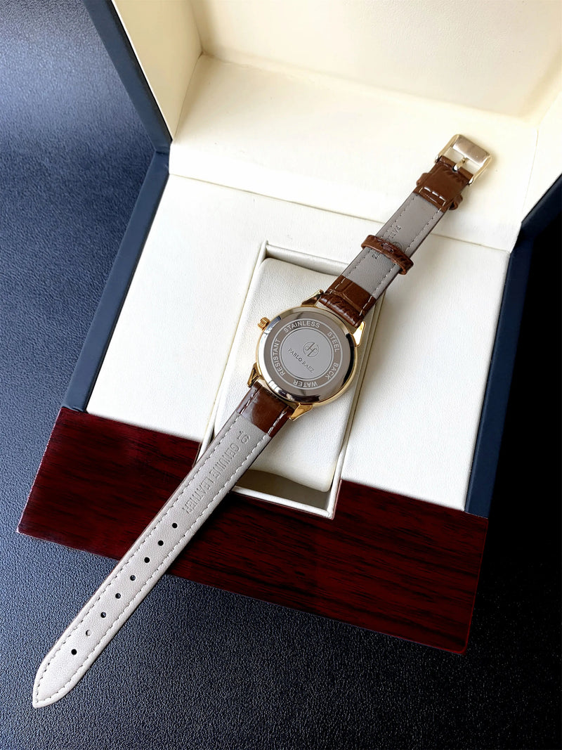 Women's Fashion Quartz Waterproof Brown Leather Wristwatch for Elegant Parties