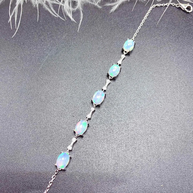 Sterling Silver 925 Natural Opal Bracelet for Ladies