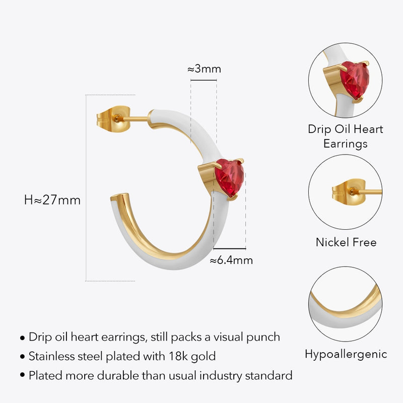 Enfashion Aros Drip Oil Heart Hoop Earrings Gold Color Stainless Steel Hoops Earings For Women Fashion Jewelry Party E231512