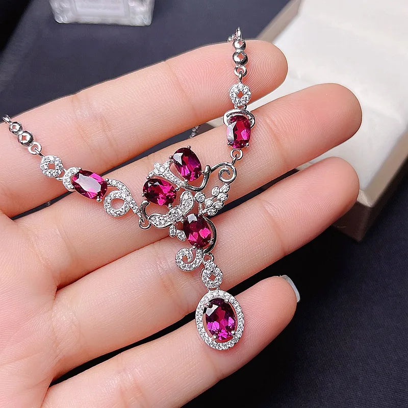 925 Silver Natural Ruby/Topaz/Garnet Pendant Necklace for Women