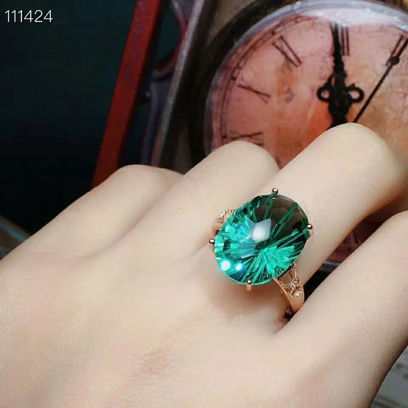 Sterling Silver Green Crystal Ring for Women