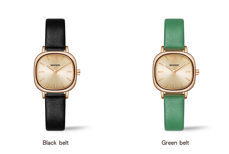 Stainless Steel Leather Mesh Quartz Watch for Women