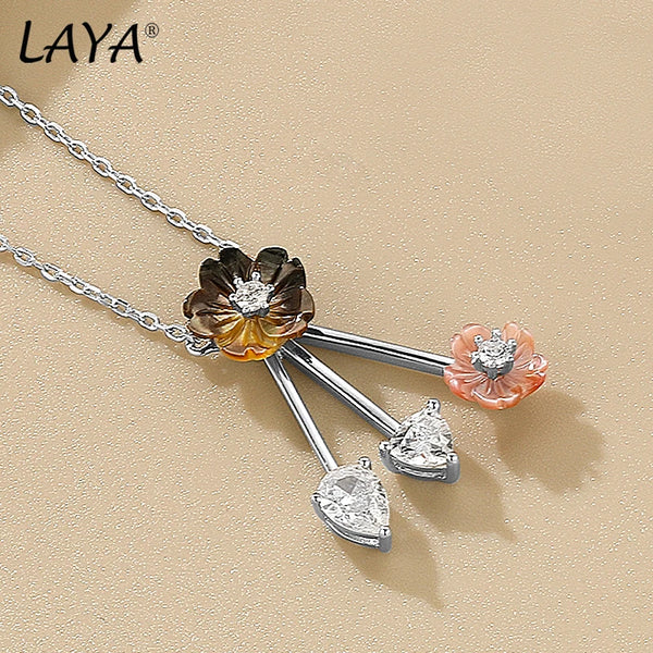 Sterling Silver Colorful Shell Flower Pendant Necklace for Women