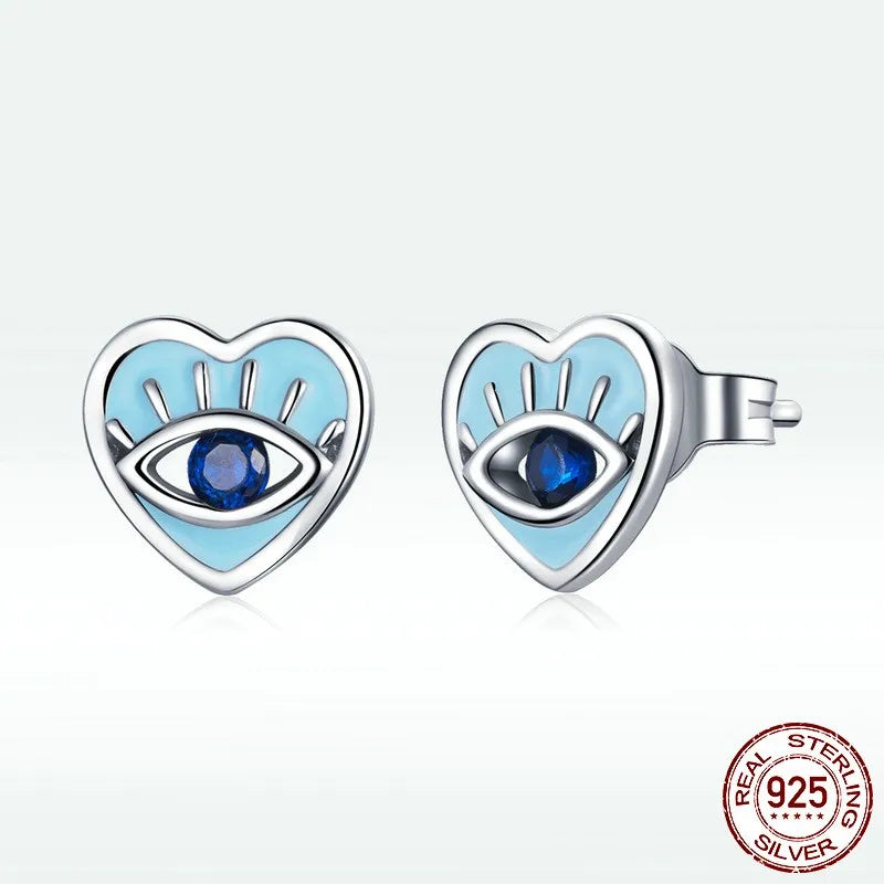 Sterling Silver Devil's Eye Blue Gemstone Earrings for Woman