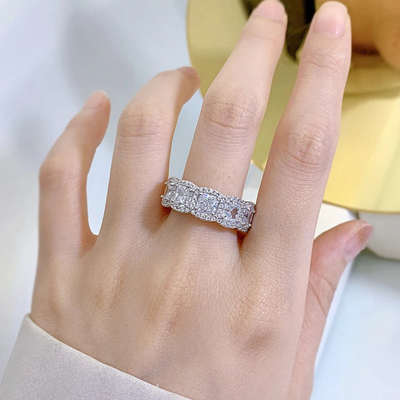 Sterling Silver Sparkling Square High-Carbon Diamond Rings for Women