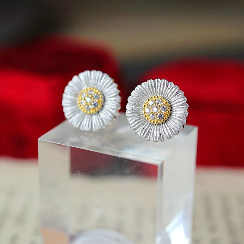 Sterling Silver Gold Plated Daisy Earrings for Women