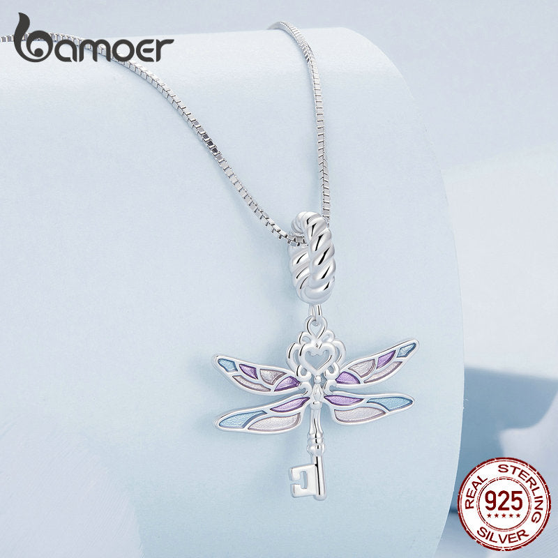 Sterling Silver Enamel Dragonfly Pendant Necklace for Women