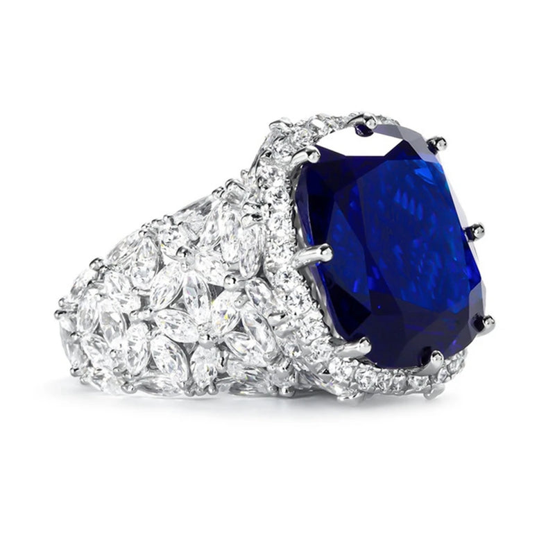 Sterling Silver Sapphire Diamond Cocktail Ring for Women