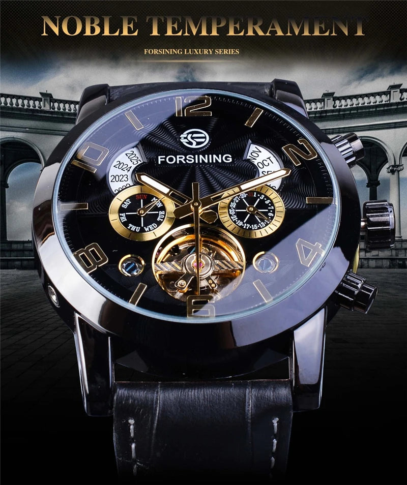 Leather Mechanical Automatic Men's Wrist Watch with Tourbillon and Multi-Functionalities