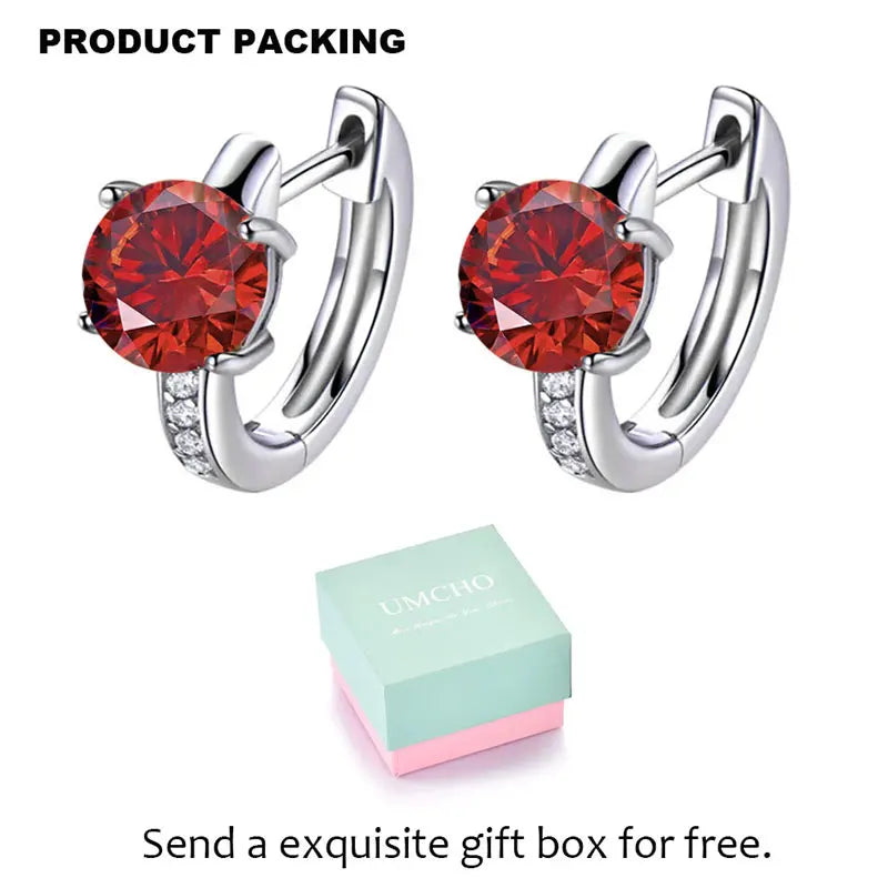 Sterling Silver Garnet Hoop Earrings for Women