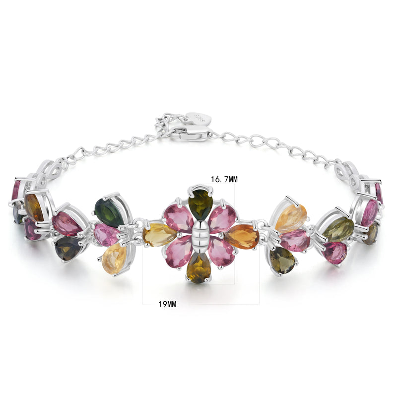 925 Sterling Silver Tourmaline Bracelet, Flower Design for Women