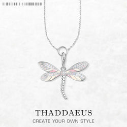 925 Sterling Silver Pink Dragonfly Filigree Necklace for Women