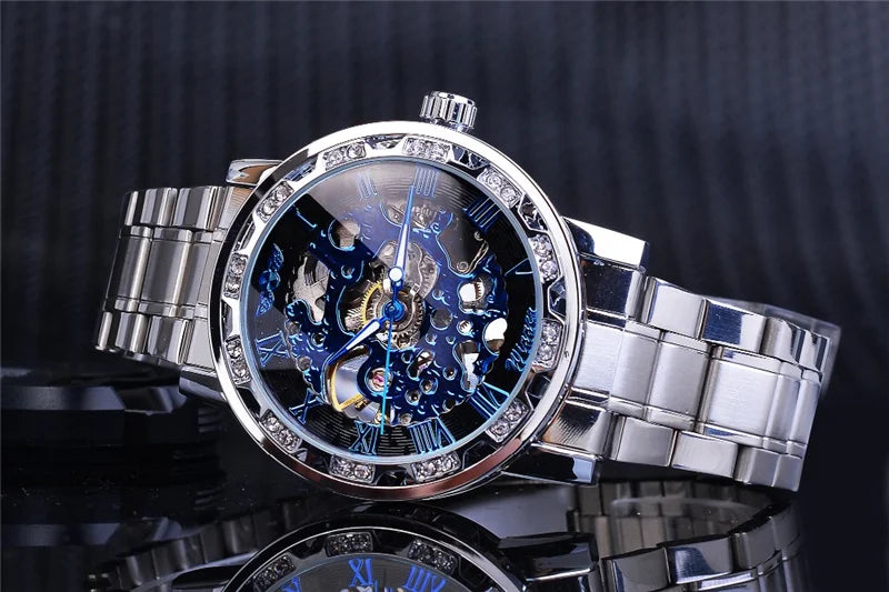 Silver Skeleton Mechanical Wristwatch for Men