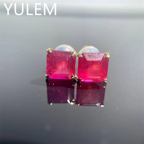 18K Yellow Gold Ruby Diamond Stud Earrings for Women