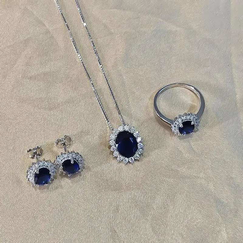 925 Sterling Silver Nano Sapphire Jewelry Sets for Women