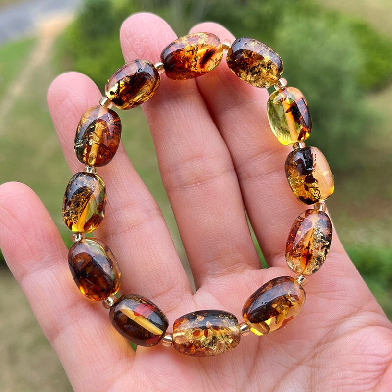 Sterling Silver Natural Amber Bracelet for Unisex