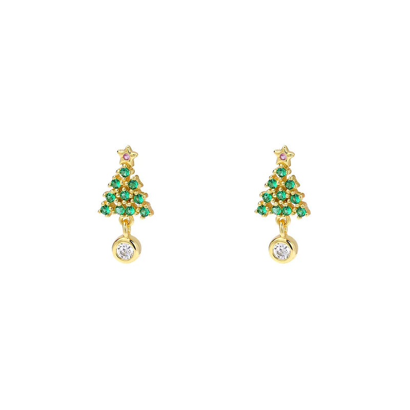 Sterling Silver Green Zircon Christmas Tree Stud Earrings for Women