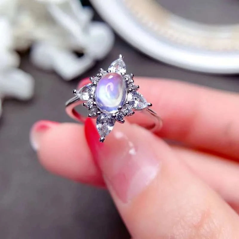 Sterling Silver Moonstone or Garnet Oval Rings for Women