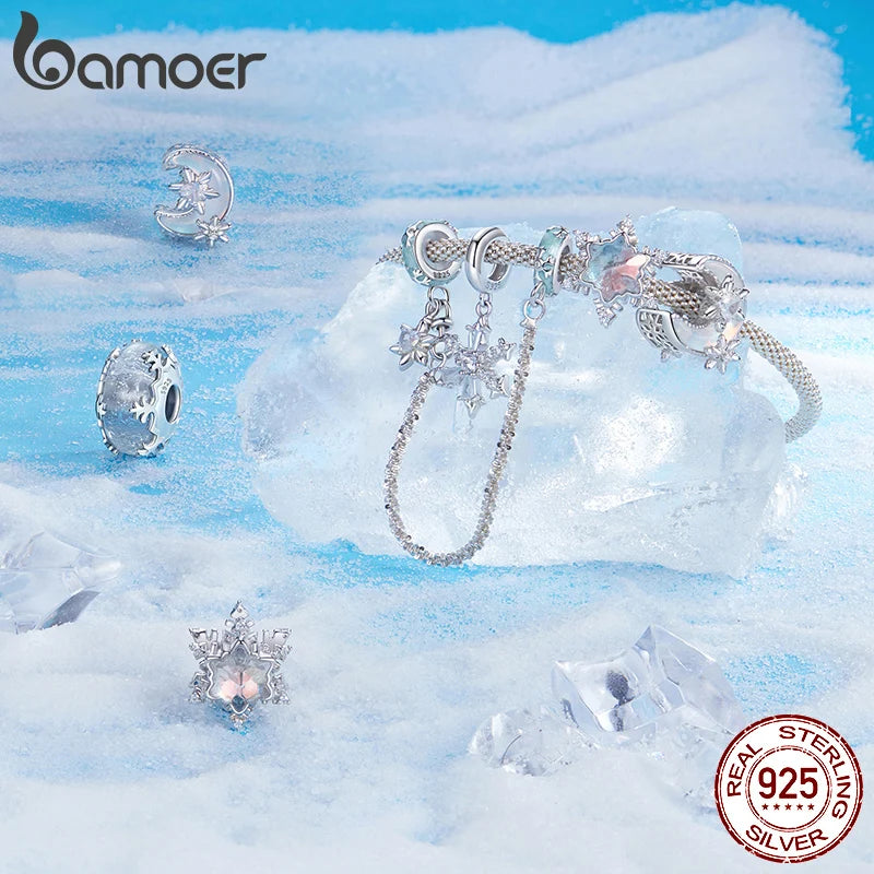 925 Sterling Silver Snowflake Pendant Bead for Bracelet & Necklaces, Ice Flower Design, for Unisex