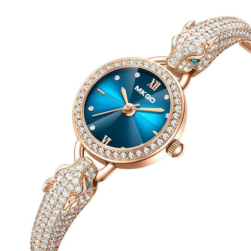 Stainless Steel 0.50ctw Diamond Leopard Head Quartz Watch for Women