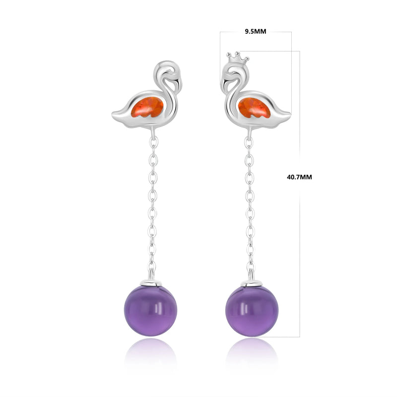 925 Sterling Silver Amethyst Dangling Swan Earrings for Women