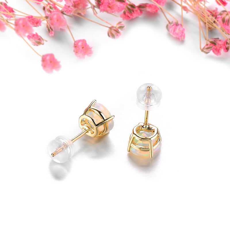 14k Yellow Gold Natural Opal 1.30 Carat Stud Earrings for Women