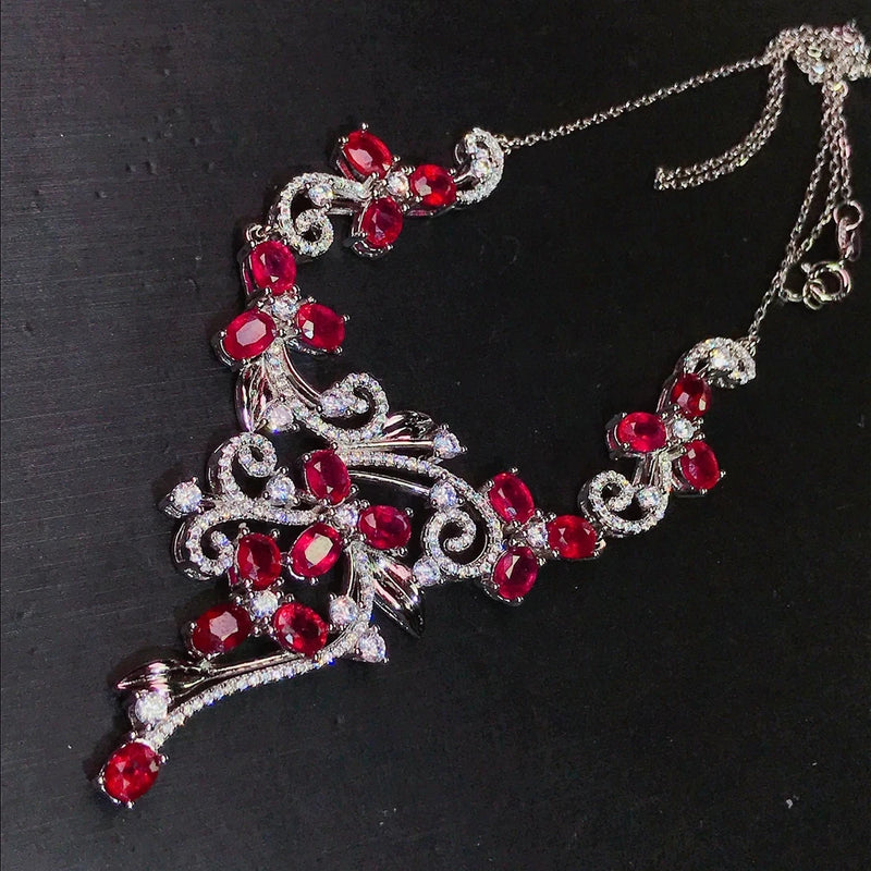 925 Sterling Silver Necklace with Natural Ruby Precious Gem for Women