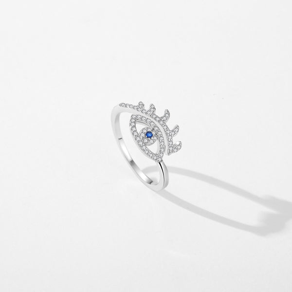 925 Sterling Silver Blue Eyes Ring with Pave CZ for Women