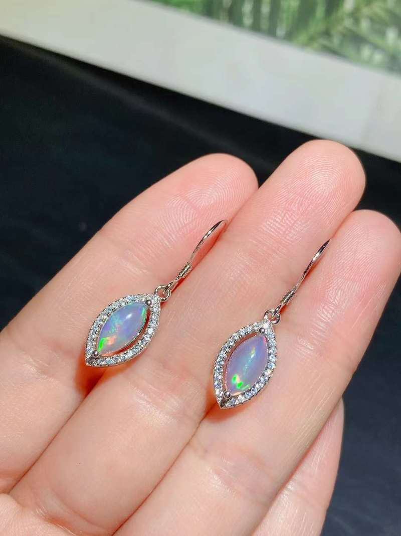 925 Silver Natural Opal Marquise Drop Earrings for Women