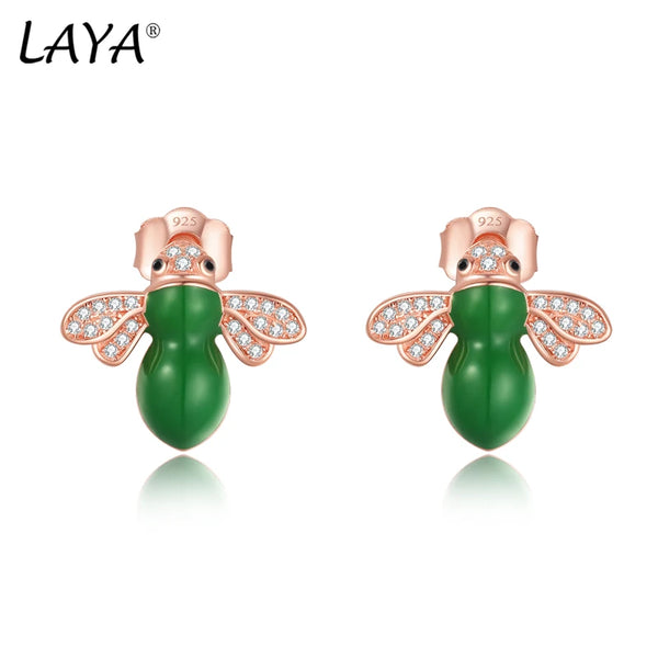 Sterling Silver Enamel Bee Stud Earrings with Sparkling Zircon for Girl