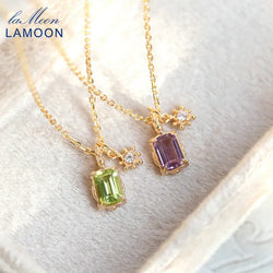 925 Sterling Silver Natural Amethyst Peridot Double Pendant Necklace for Women