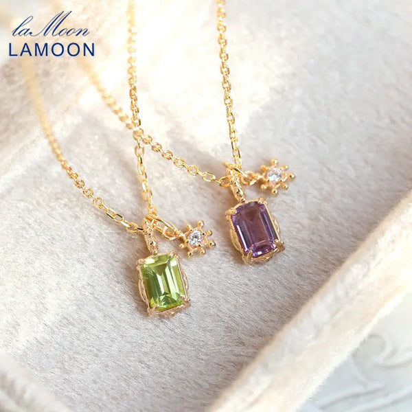 925 Sterling Silver Natural Amethyst Peridot Double Pendant Necklace for Women