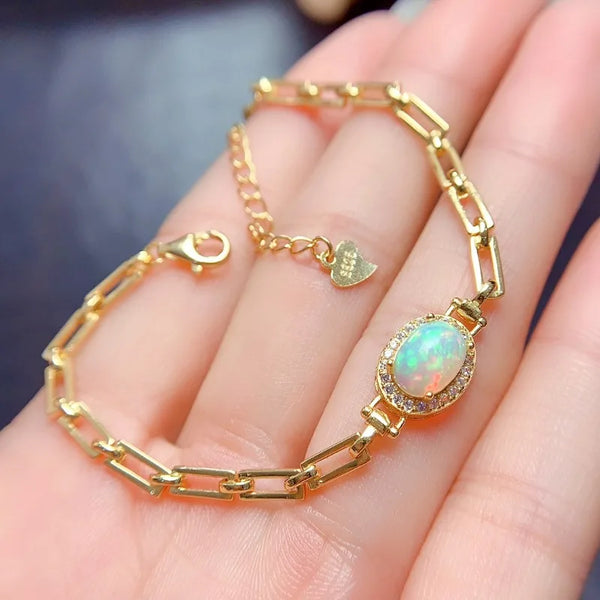 Sterling Silver Natural Opal Bracelet for Women