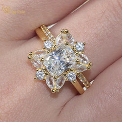 18K Gold Plated Sterling Silver 2CT Moissanite Radiant Cut Engagement Ring for Her