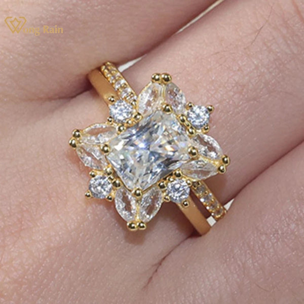 18K Gold Plated Sterling Silver 2CT Moissanite Radiant Cut Engagement Ring for Her